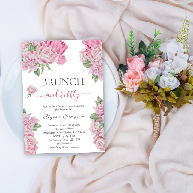 Convites Floral rosa Brunch e bubble (Criador carregado)