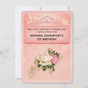 Convites Floral rosa com Tiara de Diamante Elegante Anivers
