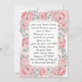 Convites Floral Rosa e Prata 25º Aniversário