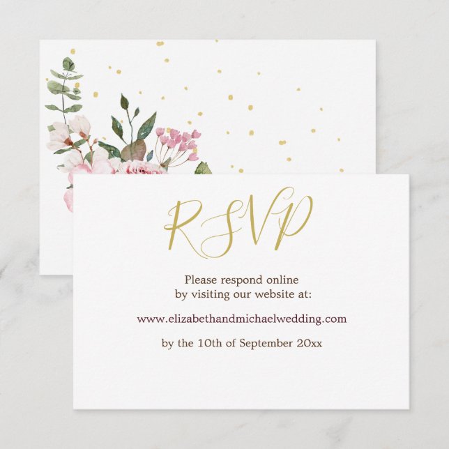 Convites Floral Rosa Elegante Casamento RSVP   (Frente/Verso)
