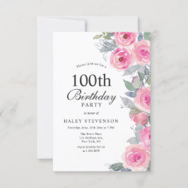 Convites Floral Rosa Feminino em Aquarela Aniversário de 10