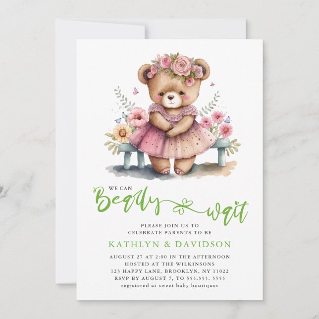 Convites Floral Rosa, Podemos Brindar Chá de fraldas De Esp (Frente)