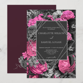 Convites Floral Rosa Preto | Modern Chic Floral Wedding Inv