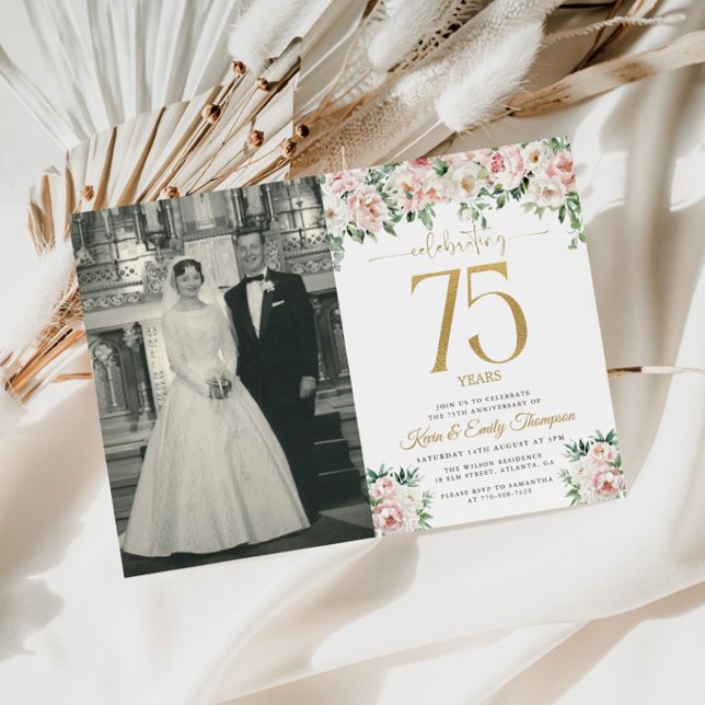 Convites Floral Rosa Rubor 75º Aniversário (Criador carregado)