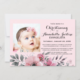 Convites Floral Rosa Suave BATISMO Evento Elegante