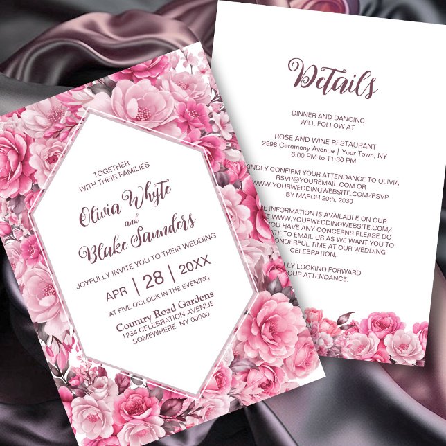 Convites Floral Rosa Tudo Em Um Casamento (Criador carregado)