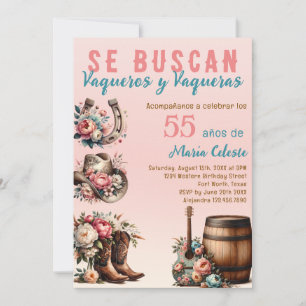 Convites Floral Rosa Vaquero Espanhol do Oeste Aniversário