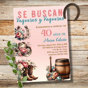 Convites Floral Rosa Vaquero Espanhol do Oeste Aniversário 