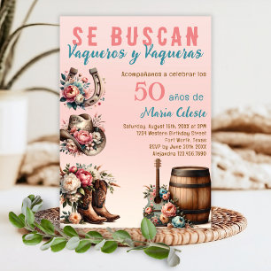 Convites Floral Rosa Vaquero Espanhol do Oeste Aniversário 