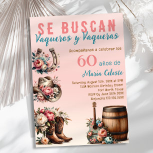 Convites Floral Rosa Vaquero Espanhol do Oeste Aniversário