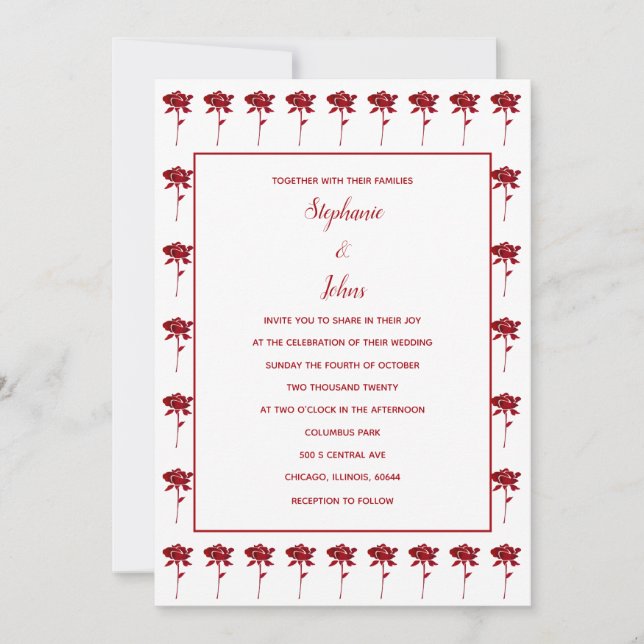 Convites Floral Rose Patterns Terracotta Elegant Wedding (Frente)