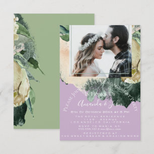 Convites Floral roxo da foto do chá de panela da festa de