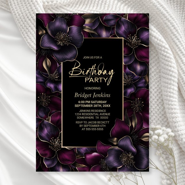 Convites Floral roxo e rosa qualquer Festa de aniversário e (Criador carregado)