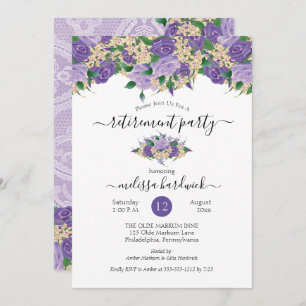 Convites Floral Roxo Elegante Festa de aposentação de ren