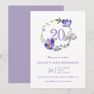 Convites Floral Roxo Flor Silvestre Vintage Aniversário de