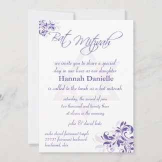 Convites Floral Roxo Formal Mitzvah