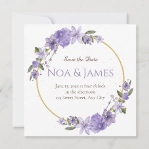 Convites Floral Roxo Moderno Elegante Salvar a Data