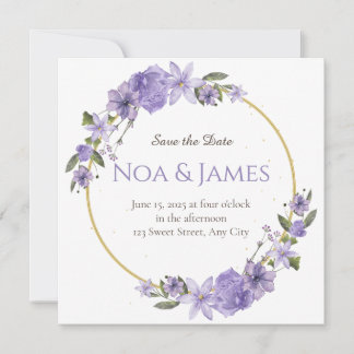 Convites Floral Roxo Moderno Elegante Salvar a Data