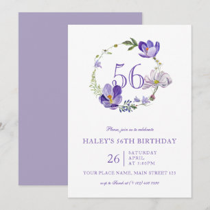 Convites Floral Roxo Vintage 56º Aniversário