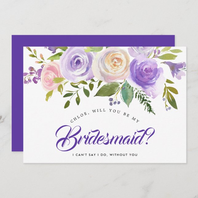 Convites Floral Roxo Você Será Minha Carta De Bridesmaid (Frente/Verso)