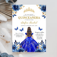 Floral Royal Blue Bilingual Espanhol Quinceanera