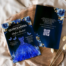 Floral Royal Blue QR Code Princesa Quinceanera