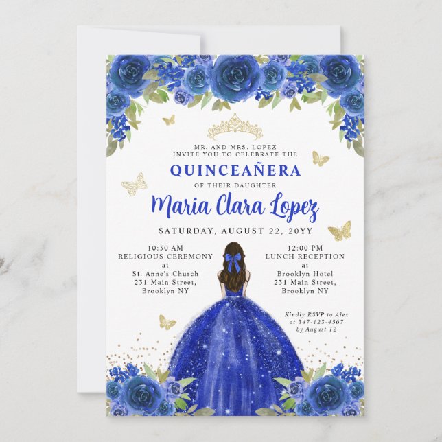 Convites Floral Royal Butterfly Princesa Quinceanera (Frente)