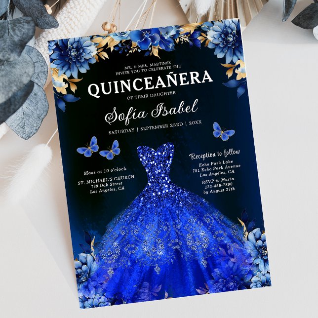 Convites Floral Royal Butterfly Princesa Quinceanera (Criador carregado)