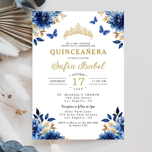Convites Floral Royal Butterfly Princesa Quinceanera (Criador carregado)