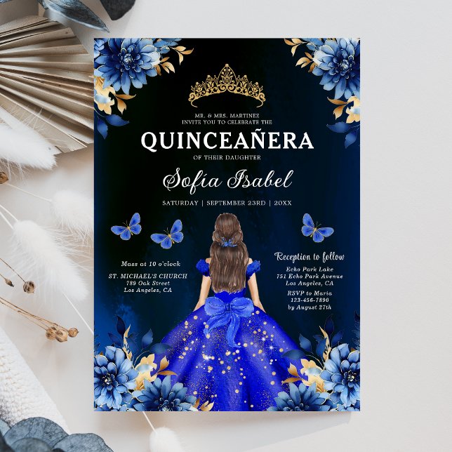 Convites Floral Royal Butterfly Princesa Quinceanera (Criador carregado)