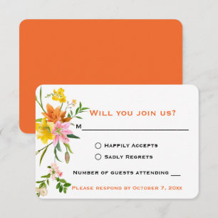 Convites Floral RSVP Flores de Lírio - Casamento Laranja -