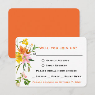Convites Floral RSVP Flores de Lírio - Casamento Laranja - 