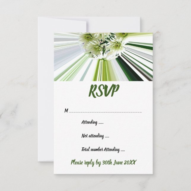 Convites Floral RSVP Listrado de Verde e Branco (Frente)