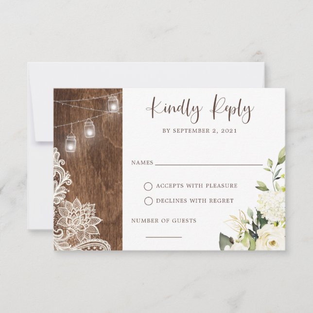 Convites Floral Russo Wood Lace String Luzes Mason Jar (Frente)