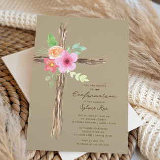 Convites Floral Rustic Cross Confirmation Invitation