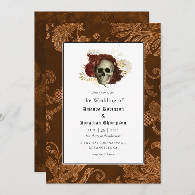 Convites Floral Rustic Damask Gothic Wedding (Frente/Verso)