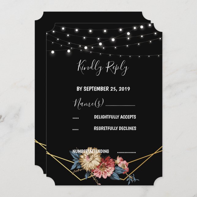 Convites Floral Rustic String Lights RSVP (Frente/Verso)