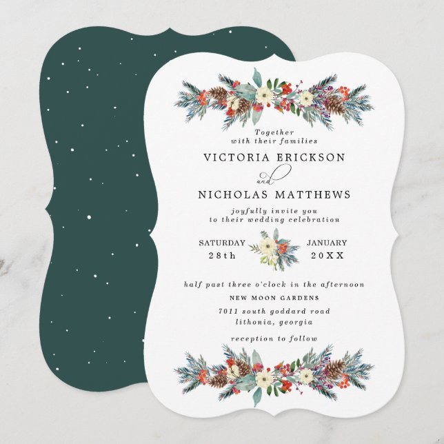 Convites Floral Rústico | Casamento Botânico de Inverno (Frente/Verso)