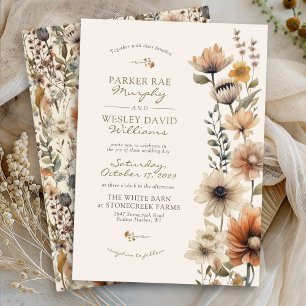 Convites Floral Rústico em Aquarela Outono Marfim Casamento