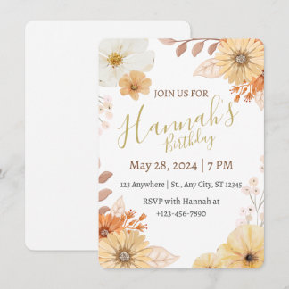 Convites Floral Rústico para Mulheres – Flores Boho de Outo