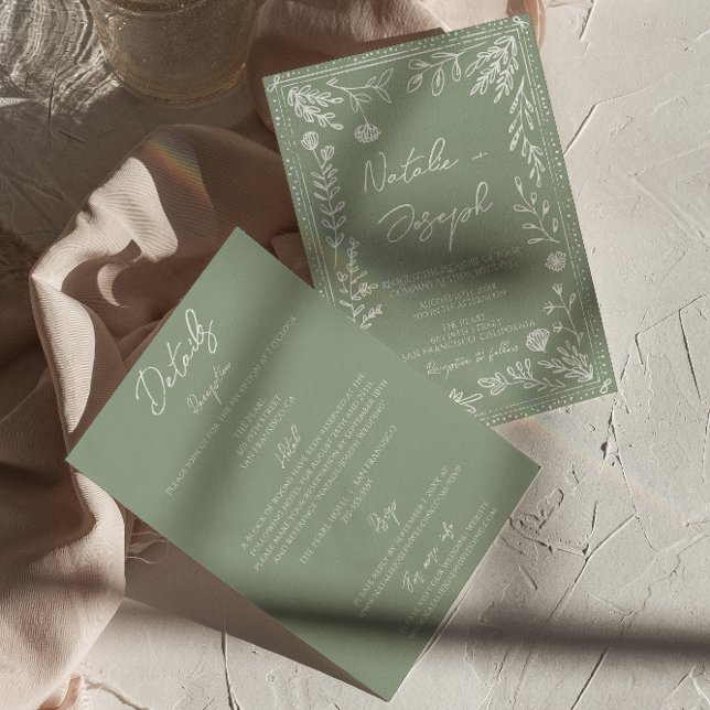 Convites Floral Sage Green Botanical Fun All In One Wedding (Criador carregado)