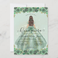 Floral Sage Green Glam Princess Quinceanera