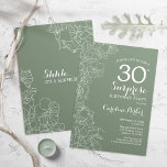 Convites Floral Sage Green Surprise aniversário de 30 anos<br><div class="desc">Convite de festas de aniversário de 30 anos de Surpresa Verde Floral Sage. Design minimalista moderno com sotaques botânicos e letra de escrita tipográfica. Simples cartão de convite perfeito para uma na moda fêmea de comemoração surpresa. Pode ser personalizado para qualquer idade.</div>