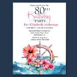 Convites Floral Sailing Wheel Nautical 80th Birthday<br><div class="desc">Convite À Apresentação De Aniversário Para Mulheres, Por 80 Náutica De Roda De Navegação Floral. Fácil De Alterar O Texto De Exemplo Para Si, Clicando Em Personalizar. Clique Em Personalizar/Editar Com A Ferramenta Design Para Alterar O Tipo De Fonte, A Cor Da Fonte, O Tamanho Da Fonte Ou Para Adicionar/Excluir/Alterar...</div>