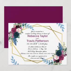 Convites Floral Sangue Mod Plum - Chá de casamento Casal