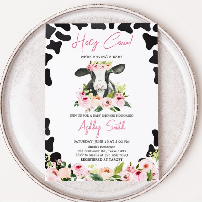 Convites Floral Santa Chá de fraldas (Floral Highland Cow Baby Shower Invitation)