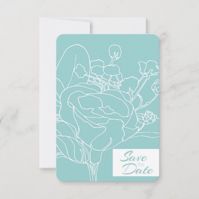 Convites Floral Save the Date (Verde Oceano) (Frente)