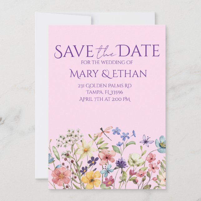 Convites Floral Save the Date Wedding Invitation  (Frente)