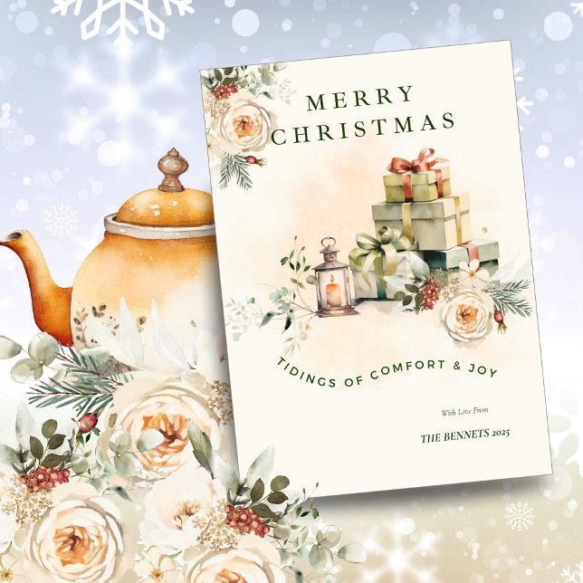 Convites Floral Seasonal Christmas Greetings Car (Criador carregado)