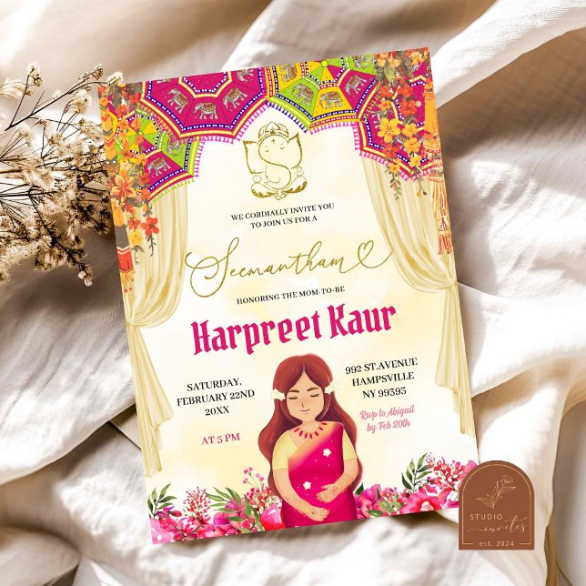 Convites Floral Seemantham Godh Barai Chá de fraldas indian (Criador carregado)